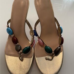 Elegant Gold Heels with Colorful Beads